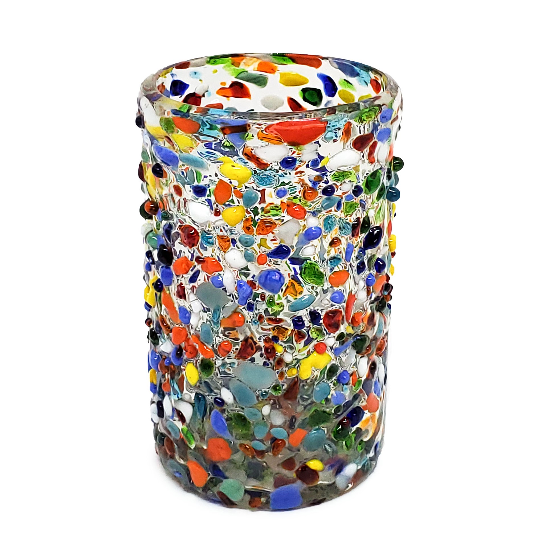 VIDRIO SOPLADO / Juego de 6 vasos grandes 'Confeti granizado', 14 oz, Vidrio Reciclado, Libre de Plomo y Toxinas